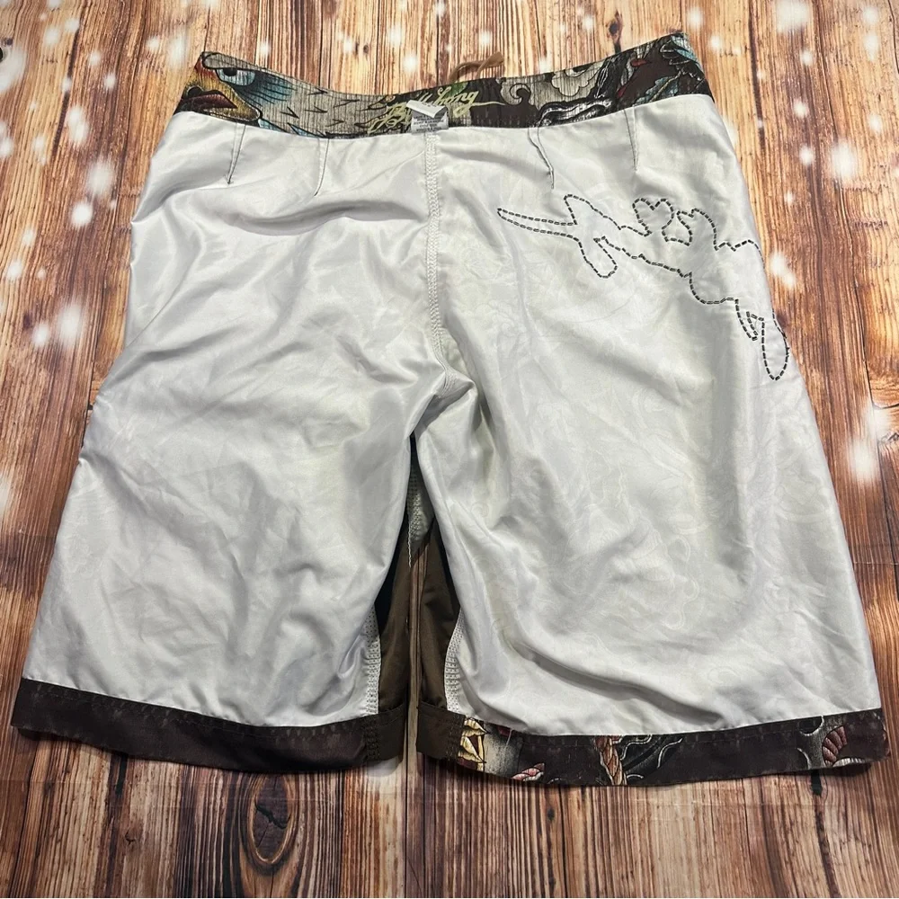 Y2K Billabong Board Shorts Snake/Eagle/Skull Tattoo Print Men's Size 38